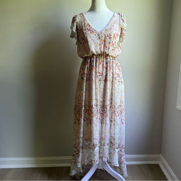 Charlotte Russe Dresses & Skirts - Charlotte Russell Floral Ruffle-Trim Maxi Dress Pink Size Small